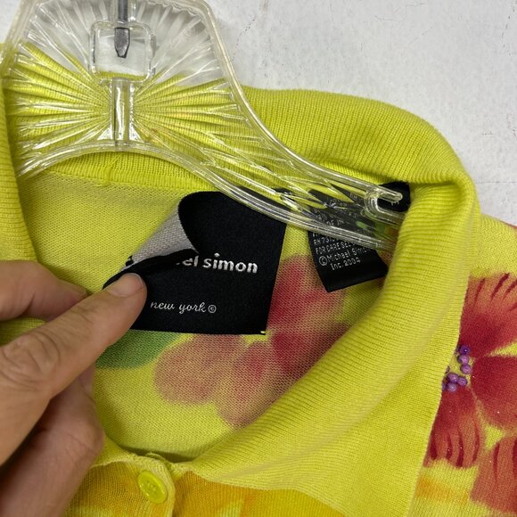 Michael Simon VTG Womens yellow green Sequin Beach Island Huts Cardigan medium - Picture 6 of 16